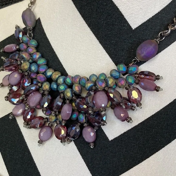 Purple Beaded Statement Necklace - Picture 2 of 10